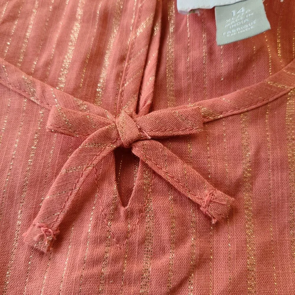 THE CHILDREN'S PLACE GIRLS METALLIC KEY HOLE TOP WITH FLUTTER SLEEVES SIZE 14 XL